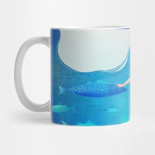 Arctic Ocean mermaid queen with blue and green fish Mug